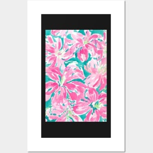 Lilly-Inspired Pink and Green Watercolor Floral Posters and Art